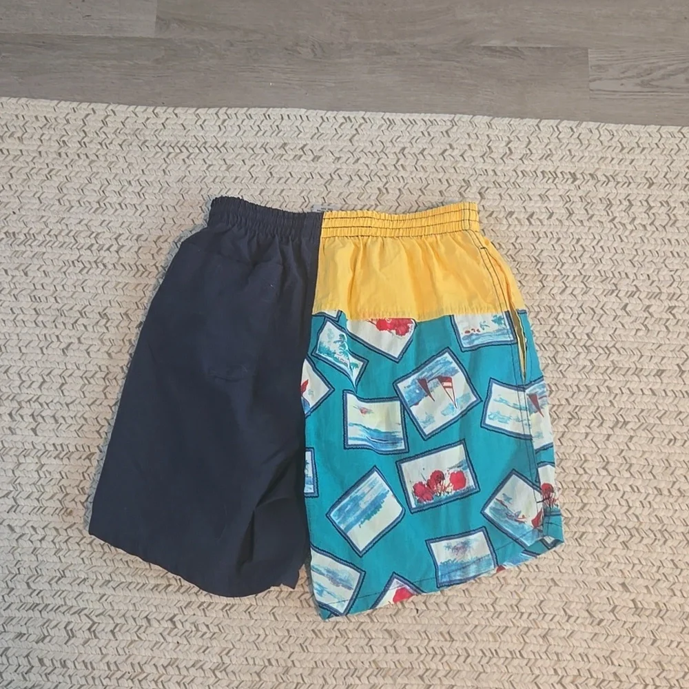 Vintage Mens Sailboat Print Swim Shorts